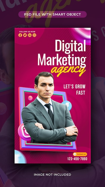 Kostenlose PSD instagram-story-vorlage für soziale medien einer agentur für digitales marketing