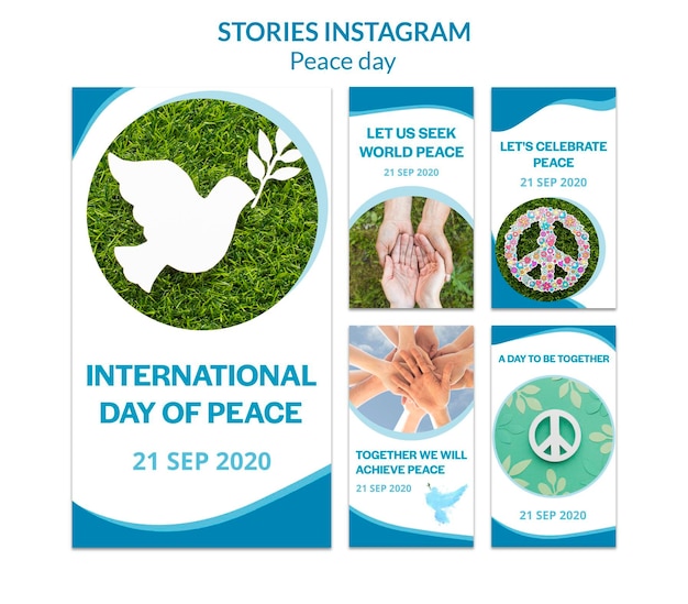 Kostenlose PSD instagram-storysammlung für den internationalen tag des friedens