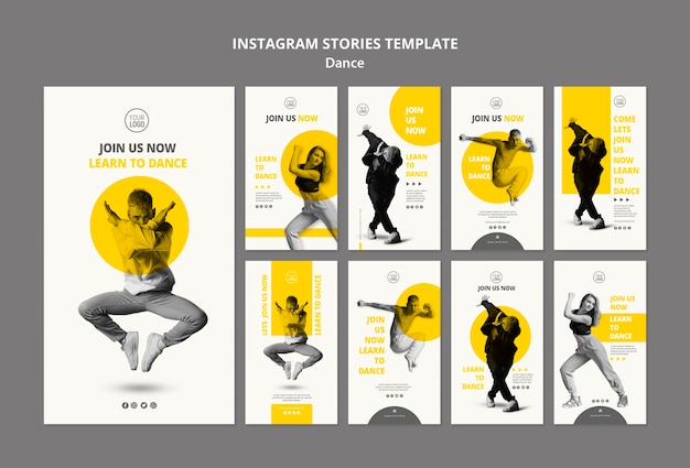 Kostenlose PSD instagram storysammlung für tanzstunden