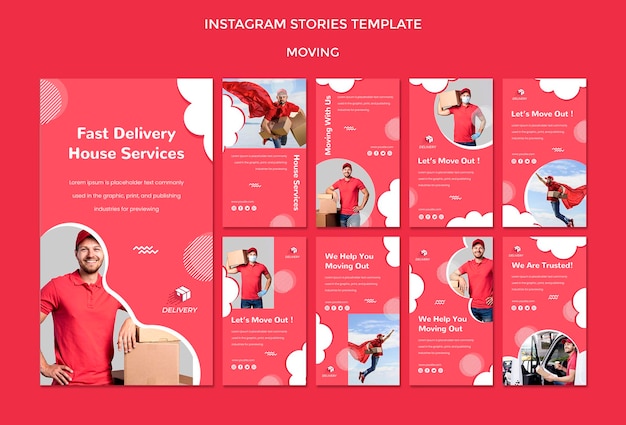 Kostenlose PSD instagram storysammlung für umzugsunternehmen