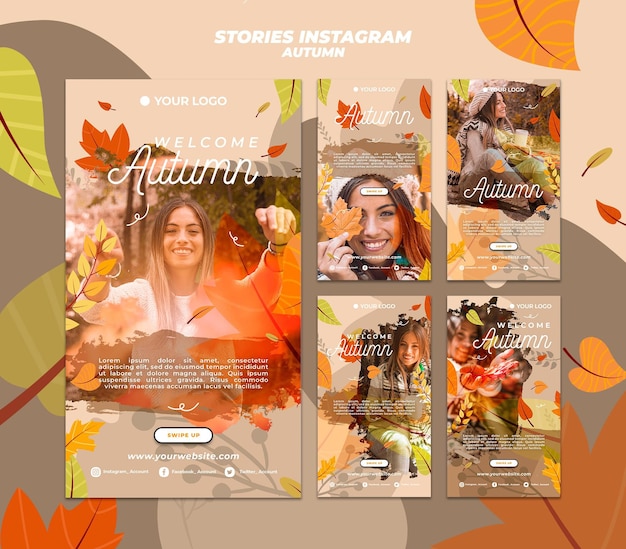 Kostenlose PSD instagram-storysammlung zur begrüßung der herbstsaison