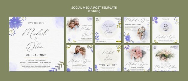 Instagram-Vorlage für das Design der Aquarellhochzeit