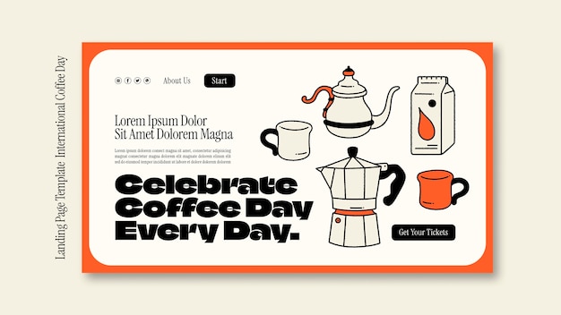 Kostenlose PSD internationale kaffeetag-landingpage