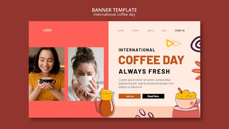 Kostenlose PSD internationale kaffeetag-landingpage