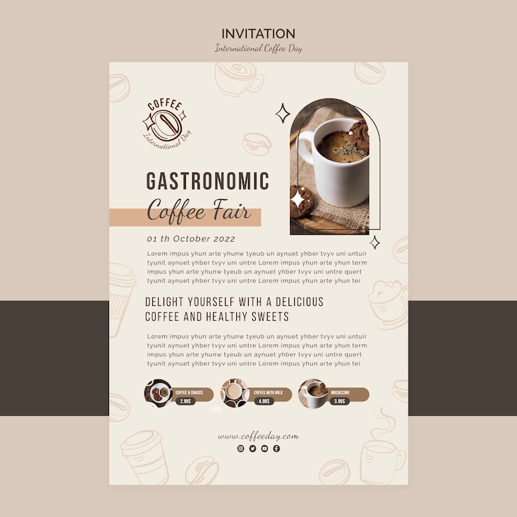 Kostenlose PSD internationale kaffeetagesschablone des flachen designs