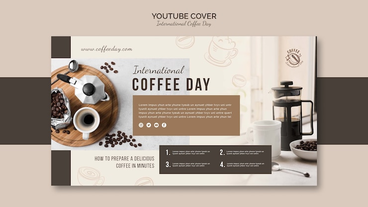 Kostenlose PSD internationale kaffeetagesschablone des flachen designs