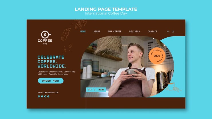 Kostenlose PSD internationale kaffeetagesschablone des flachen designs