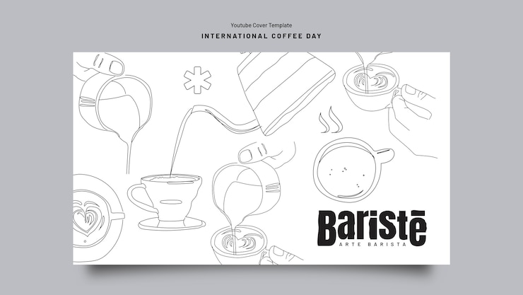 Kostenlose PSD internationale kaffeetagesschablone des flachen designs