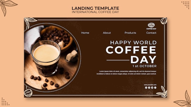 Kostenlose PSD internationale konzeptvorlage für landingpage zum kaffeetag