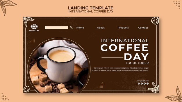 Internationale Konzeptvorlage für Landingpage zum Kaffeetag