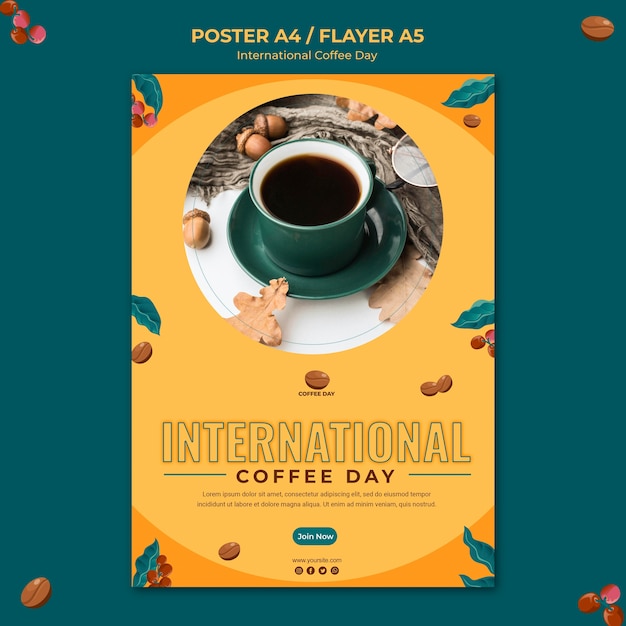 Kostenlose PSD internationaler flyer zum kaffeetag