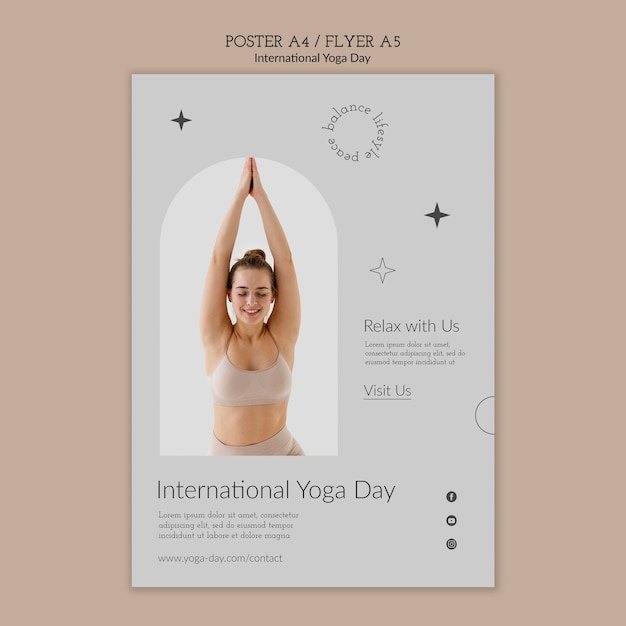 Kostenlose PSD internationaler yoga-tag vereinfachte vertikale plakatvorlage