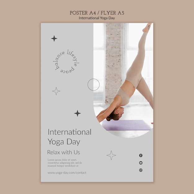 Kostenlose PSD internationaler yoga-tag vereinfachte vertikale plakatvorlage