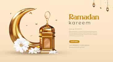 Kostenlose PSD islamische bannervorlage ramadan kareem mit halbmond und laterne