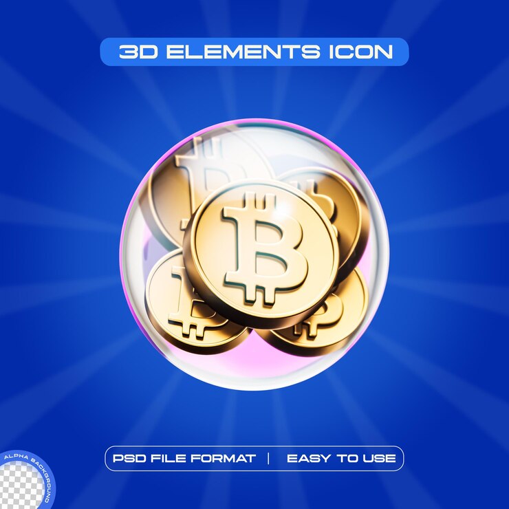 Kostenlose PSD isolierte 3d-render-illustration mit bitcoin-ikonen