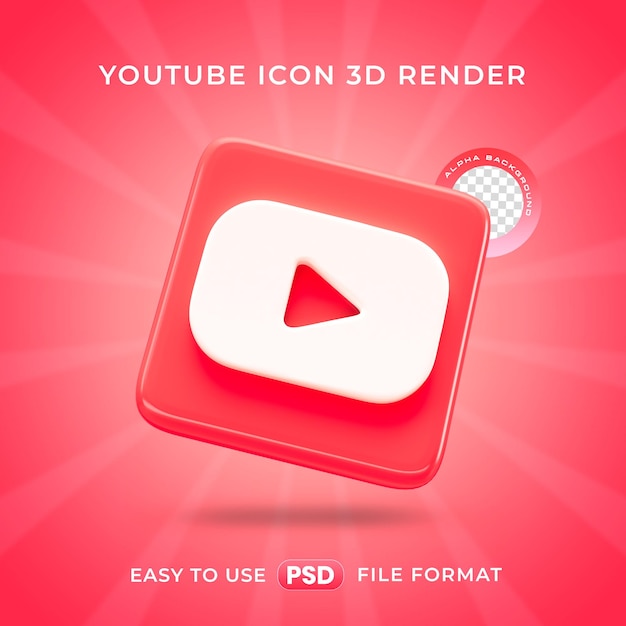 Isolierte 3d-render-illustration mit youtube-logo-ikonen