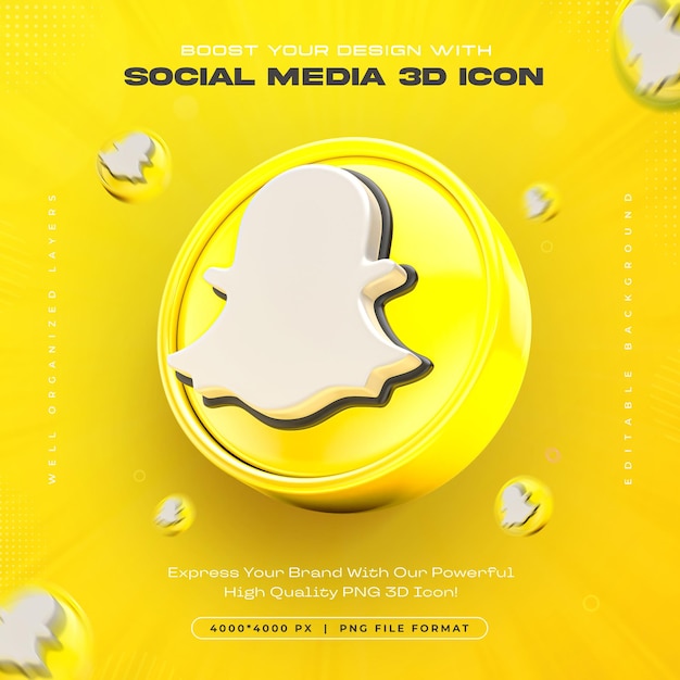 Kostenlose PSD isolierte 3d-rendering-illustration des snapchat-logos