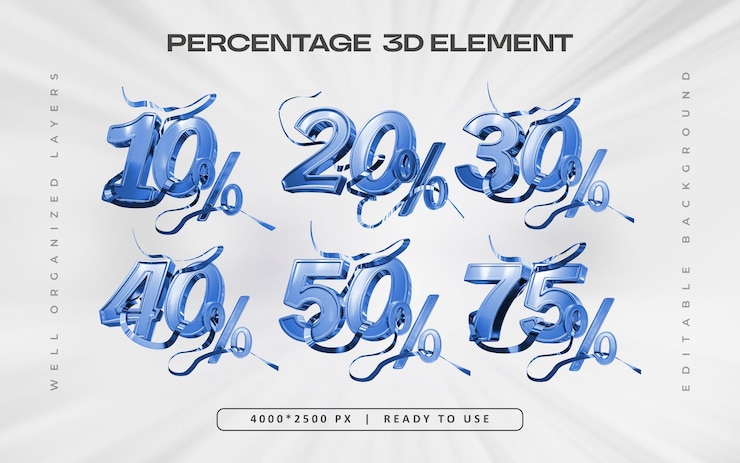 Kostenlose PSD isolierte 3d-rendering-illustration mit blauem prozentsatz