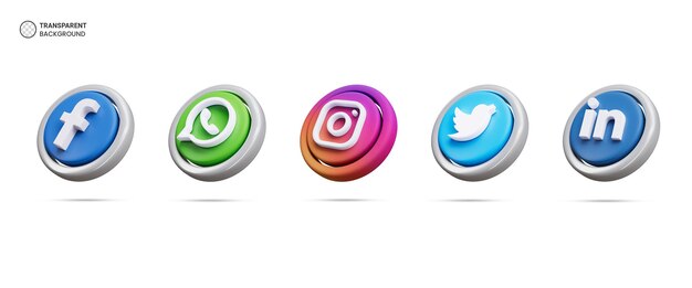 Isolierte 3D-Rendering-Illustration von Social-Media-Logo-Symbolen
