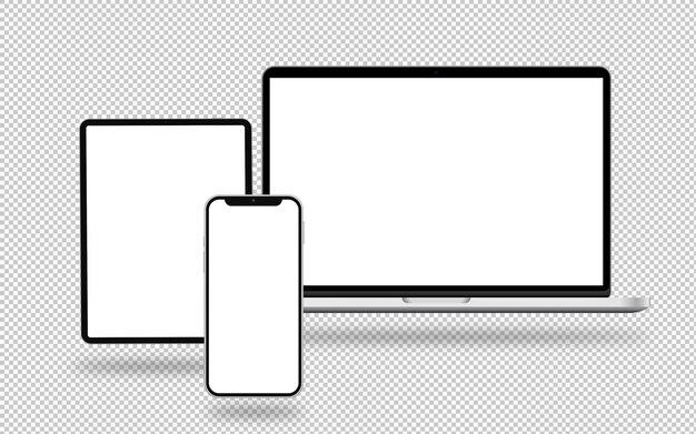 Isolierte Tablet-Laptop- und Smartphone-Zusammensetzung