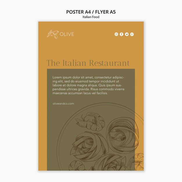 Italienische Lebensmittelplakatschablone