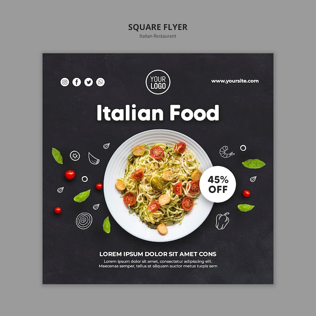 Kostenlose PSD italienische restaurant ad square flyer vorlage