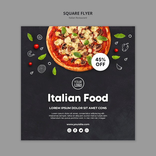 Kostenlose PSD italienische restaurant quadratische flyer vorlage