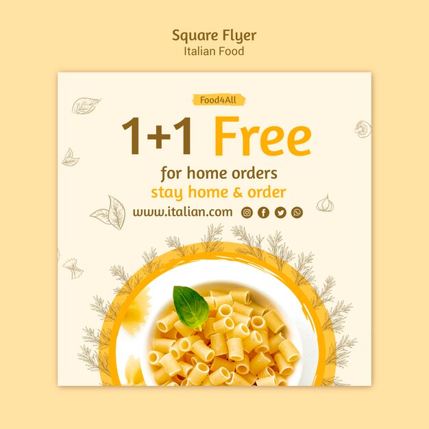 Italienisches Nahrungsmittelquadratfliegerdesign