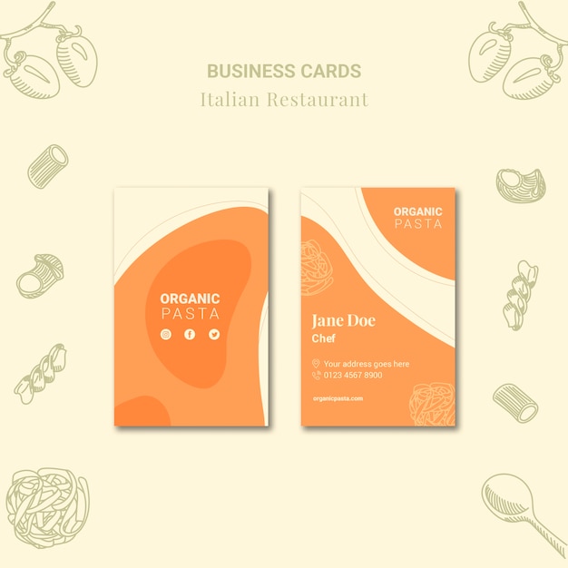 Kostenlose PSD italienisches restaurant visitenkarten design