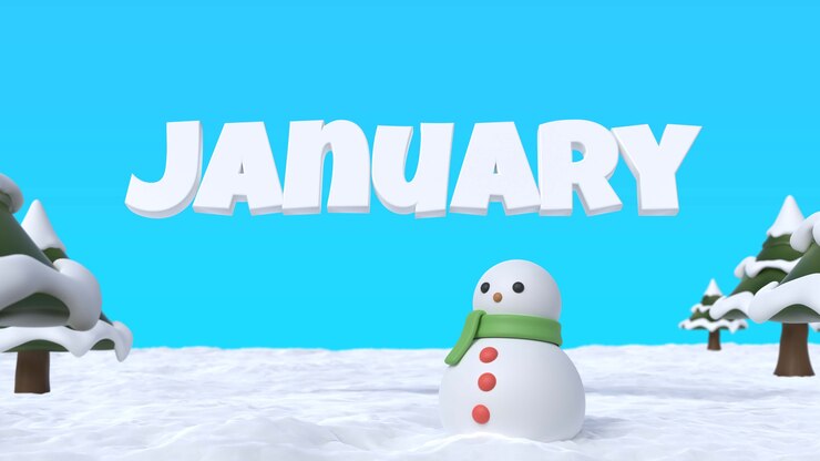 Kostenlose PSD januar saison mit schneemann