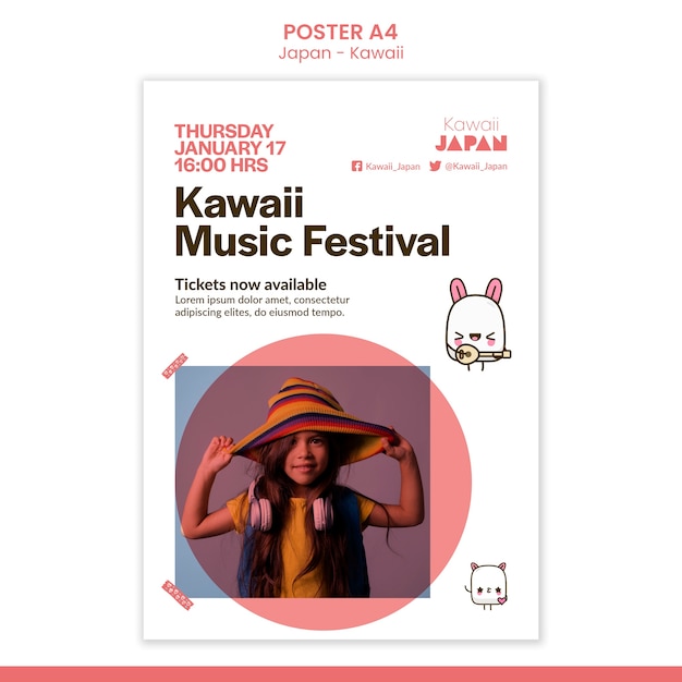 Kostenlose PSD japan kawaii poster-design-vorlage