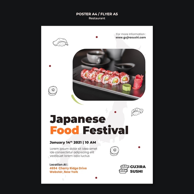 Japanische sushi restaurant poster druckvorlage