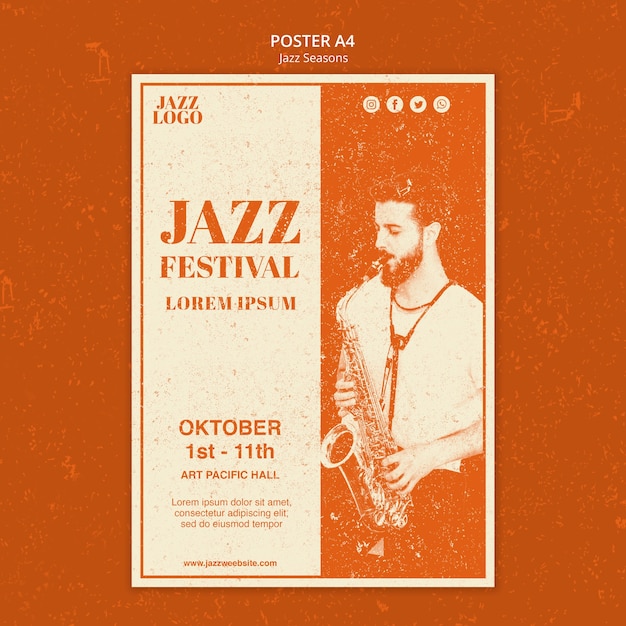 Kostenlose PSD jazz festival poster vorlage