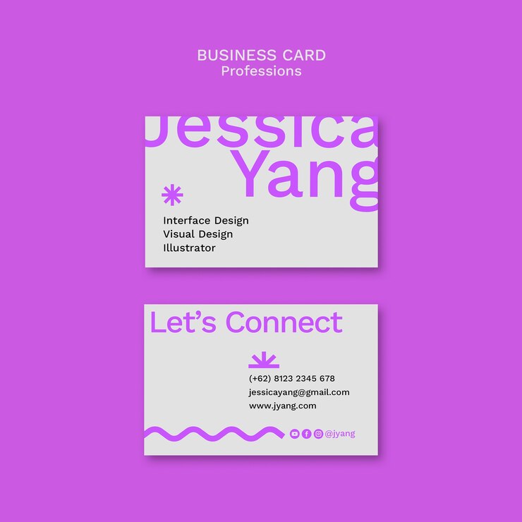 Kostenlose PSD jessica yangs visitenkarte: schnittstellen-, visuelles und illustrationsdesign