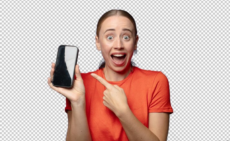 Kostenlose PSD junge blonde frau mit einem smartphone