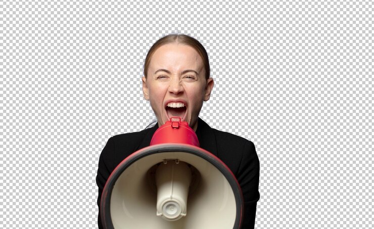 Kostenlose PSD junge blonde frau mit megafon