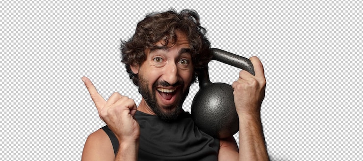 Kostenlose PSD junger bärtiger verrückter fitness-mann sportkonzept