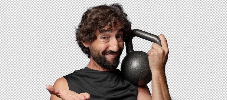 Kostenlose PSD junger bärtiger verrückter fitness-mann sportkonzept