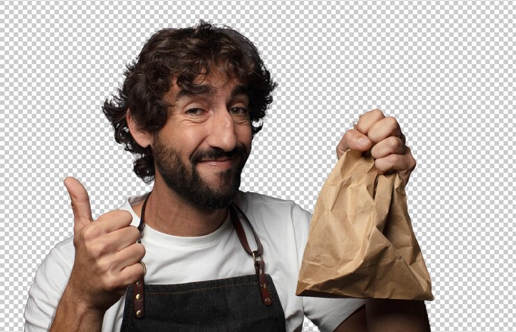Kostenlose PSD junger erwachsener bärtiger mann kaffee shop tender concept