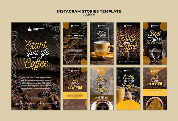 Kostenlose PSD kaffee instagram geschichten vorlage