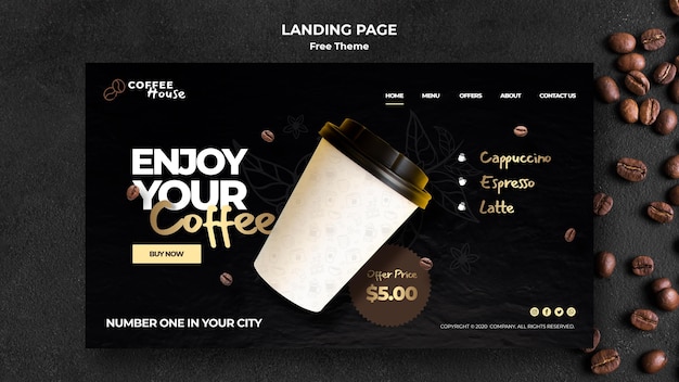 Kostenlose PSD kaffee-konzept-landingpage-vorlage