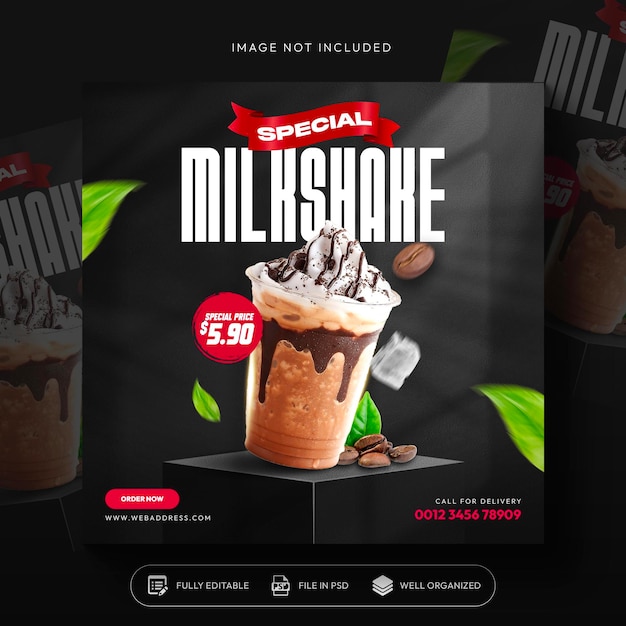 Kostenlose PSD kaffee-milkshake-getränke-menü-promotion in den sozialen medien instagram-post-banner-vorlage-design