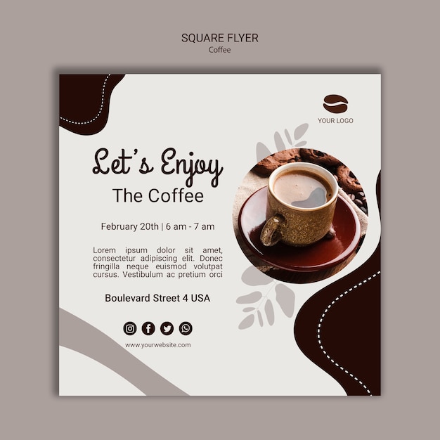 Kaffee quadratische flyer vorlage