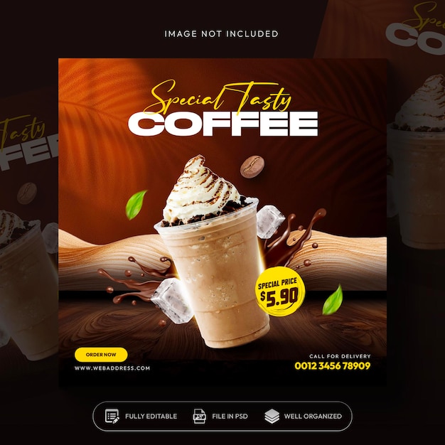 Kostenlose PSD kaffee- und getränkemenu-promotion in sozialen medien instagram-post-banner-vorlage-design