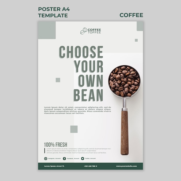 Kostenlose PSD kaffeebohnenplakat a4 vorlage