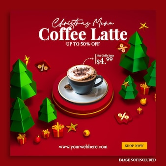 Kaffeegetränke-menüanzeige mit 3d-podium-hintergrund-rendering für instagram-post-vorlage