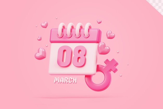 Kalender 8. märz frauentag schild banner event promotion sale mockup 3d rosa hintergrund