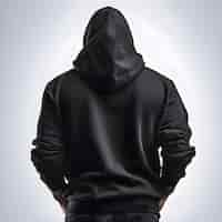 Kostenlose PSD kapuzen-mann in einem schwarzen kapuzen-sweatshirt auf einem hellen hintergrund