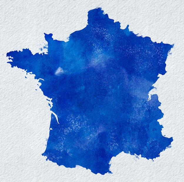 Karte von Frankreich in Aquarell in blauer Farbe