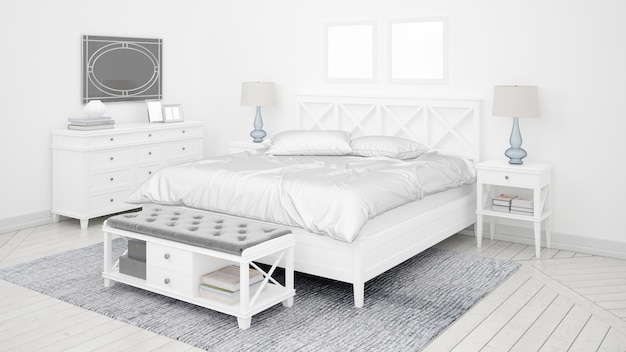 Kostenlose PSD klassisches schlafzimmer oder hotelzimmer mit doppelbett und eleganten möbeln